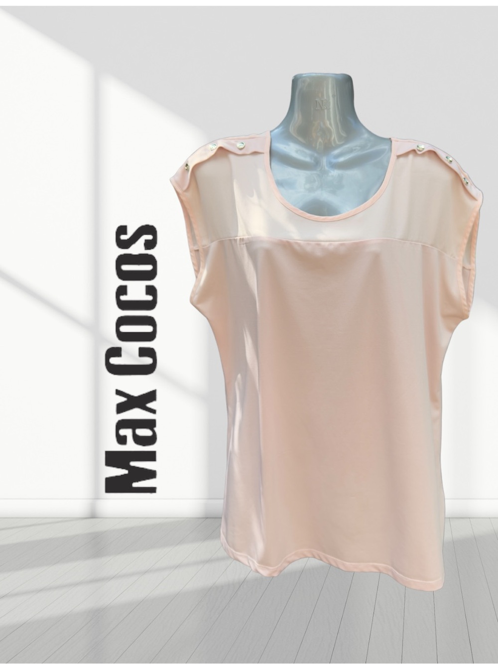 3👚/ 25$ Max Cocos Blush Pink Sleeve Blouse Gold Button Shoulder Women’s | Medium